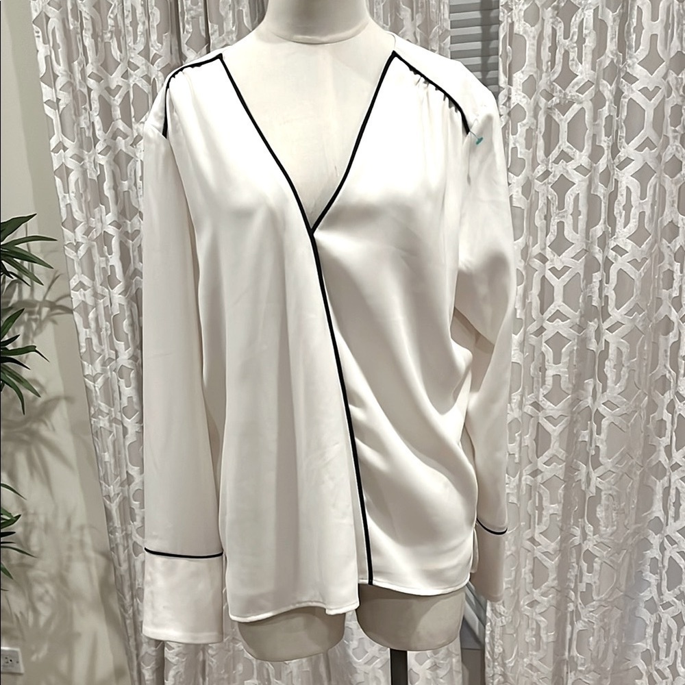 Elegant White Blouse with Black Trim